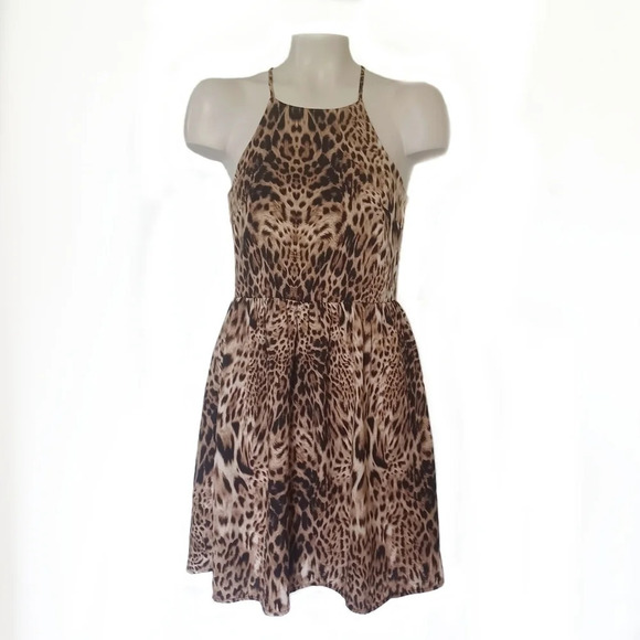 EVERLY Animal Print Mini Cocktail Dress Lepard Clubbing Y2K USA - Picture 1 of 5